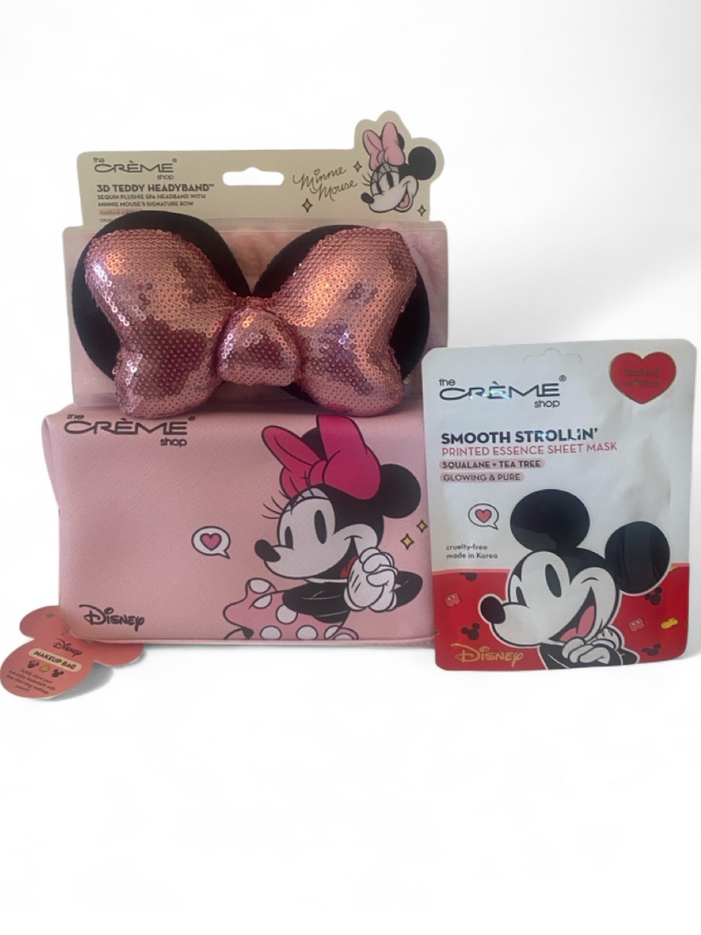 The Crème Shop x Disney Minnie & Mickey Bundle: Cosmetic Bag, Spa Headband, Mask
